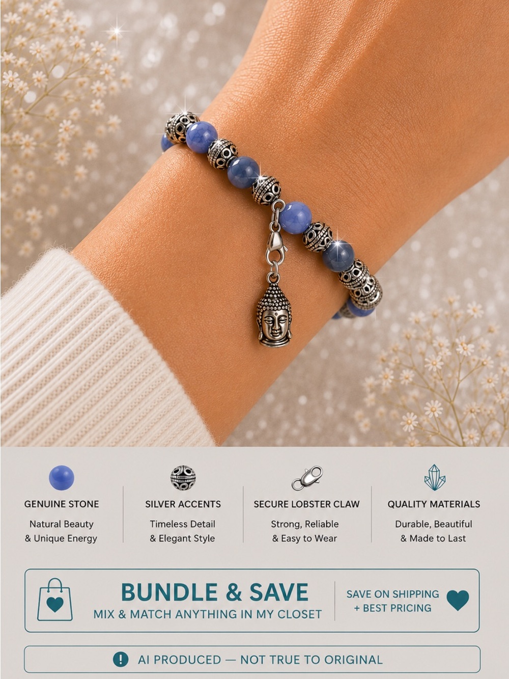Genuine Stone bracelet with secure clasp closure